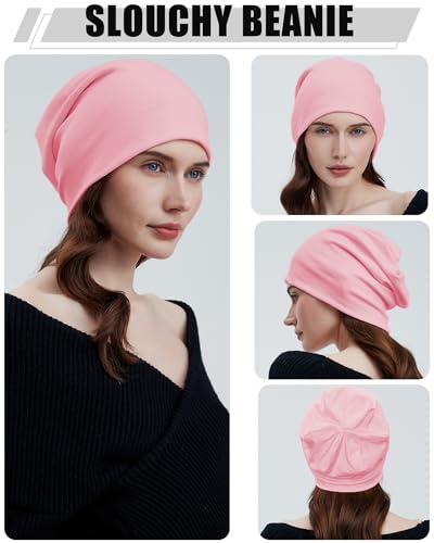 vidsel Slouchy Beanie Hats for Women & Men Cotton Knit Cuffed Skull Cap - color: 1-pink