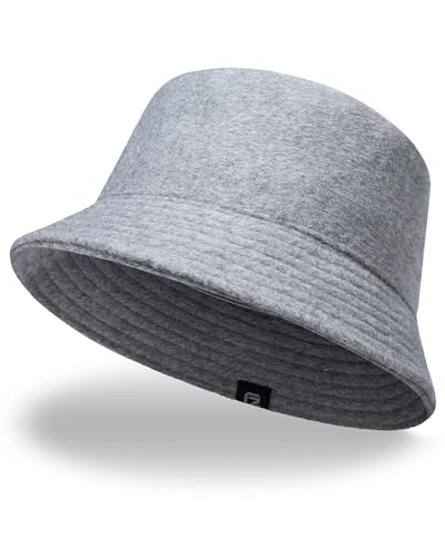 GADIEMKENSD Winter Bucket Hat - Premium Wool, Packable, Plain Colors, Unisex Warm Hat - color: Light Gray 2.0, size: Medium