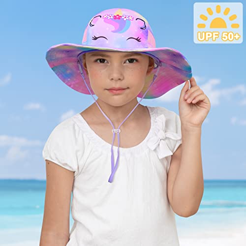 ICOSY Sun Hat for Kids Girls, UPF 50+ Wide Brim Beach Hat for Toddler - color: Colorful