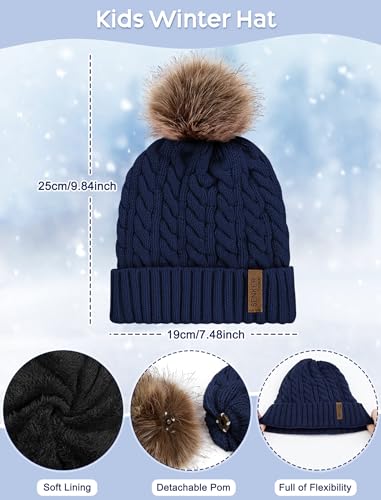 Kids Winter Hat Gloves Scarf Set, Boys and Girls Beanie Hat - color: Navy Blue