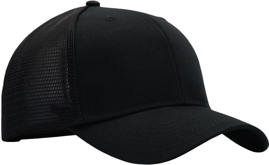 Mens Mesh Snapback Trucker Hat Baseball Cap, Fits OSFM&XXL Head - color: Curved Black, size: Medium-Large