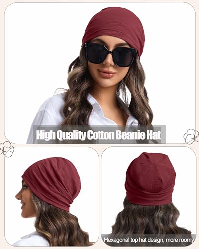 100% Cotton Summer Beanie for Men Women, Thin Soft Slouchy Beanies - color: 1pcs-wine Red, size: Large
