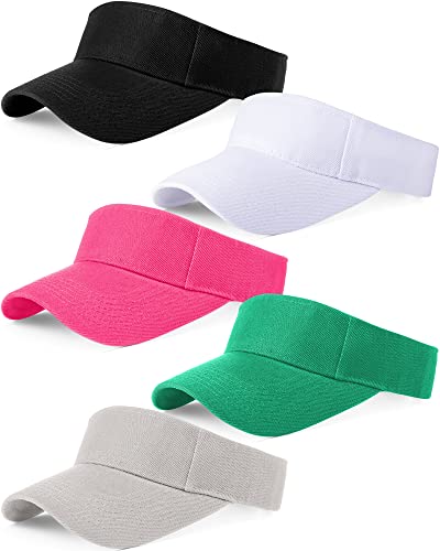Geyoga 5 Pcs Sports Visor Hats Women Men Adjustable Empty Sun Top Hat Visor for Tennis Baseball Golf Athletic Cycling Running(Black, White, Rose, Green, Gray) - color: Black, White, Rose, Green, Gray