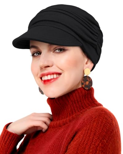 Newsboy Chemo Hat for Women - Soft Cap with Brim for Cancer & Alopecia - color: Black