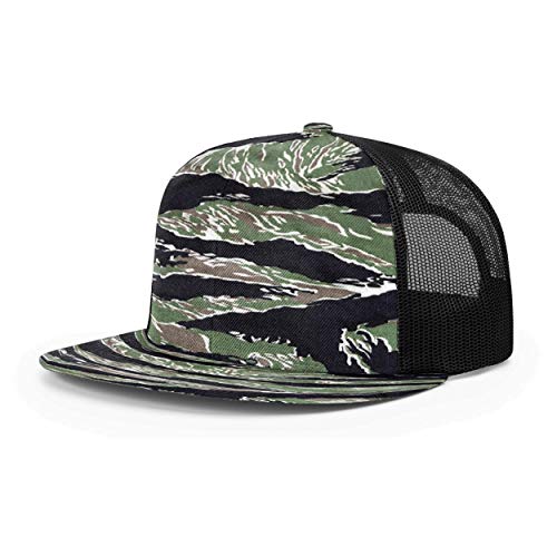 Richardson Unisex 511 Flatbill Trucker Adjustable Snapback Baseball Cap - color: Tiger Camo/Black