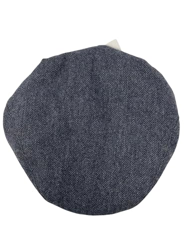 Traditional Men's Herringbone Irish Flat Cap, Tweed, Made in Ireland - color: Blue, size: X-Large