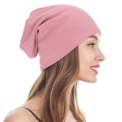 Unisex Slouchy Beanie Cotton Lightweight Beanie Hat Skull Cap Night Sleep Hat Hip-Hop Hat - color: Pale Pink