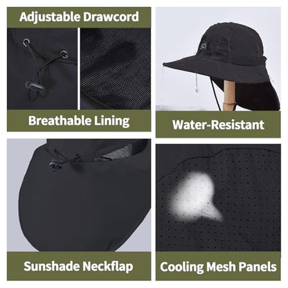 ZOORON Kids Sun Hat with Neck Flap Beach Fishing Bucket for Boys Girls - color: Black