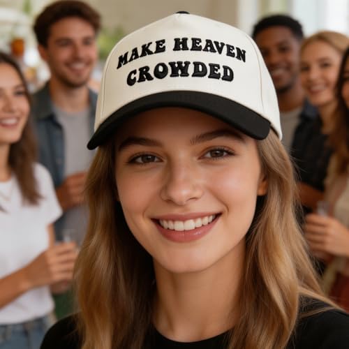 Funny Trucker Hats Embroidered Vintage Snapback Hat for Women Put It On My Husband's Tab Hats Gag Gifts Baseball Cap Red - color: Make Heaven Crowded Black