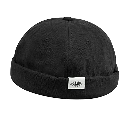 Croogo Cotton Brimless Hat for Men Rolled Cuff Docker Cap Casual Worker Hat - color: M-ct84-black