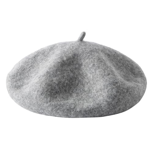 Lanzom Wool Blend Women Beret Hat French Beret Cap Winter Fashion Solid Color Hat for Women Girls Lady - color: Light Grey
