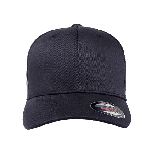 Flexfit Wooly Combed 6-Panel Structured Baseball Cap | Stretch Fitted - color: Dark Navy, size: Large-X-Large