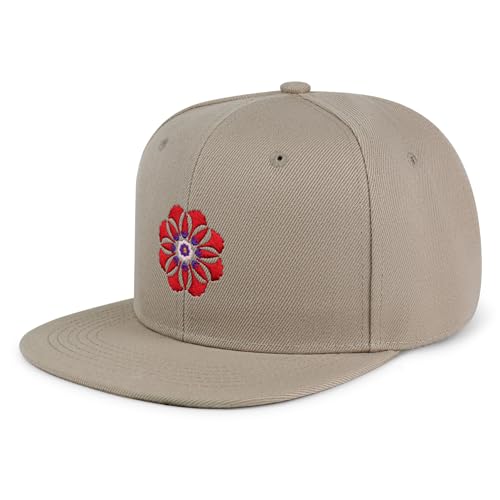 Flower Ornament Hip-Hop Snapback Hat Embroidered Baseball Cap Floral Embellishment - color: 01. Khaki