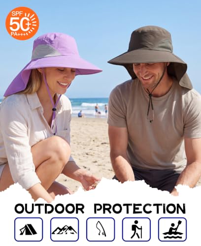 Home Prefer Outdoor UPF50+ Sun Hat Wide Brim Mesh Fishing Hat with Neck Flap - color: Purple