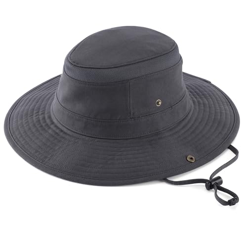 Home Prefer UPF 50+ Wide Brim Sun Hat Mesh Crown Foldable Cotton Bucket Cowboy Hat for Men Safari Golf Fishing Beach Garden - color: Dark Grey, size: Medium