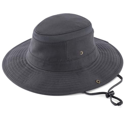 Home Prefer UPF 50+ Wide Brim Sun Hat Mesh Crown Foldable Cotton Bucket Cowboy Hat for Men Safari Golf Fishing Beach Garden - color: Dark Grey, size: Large