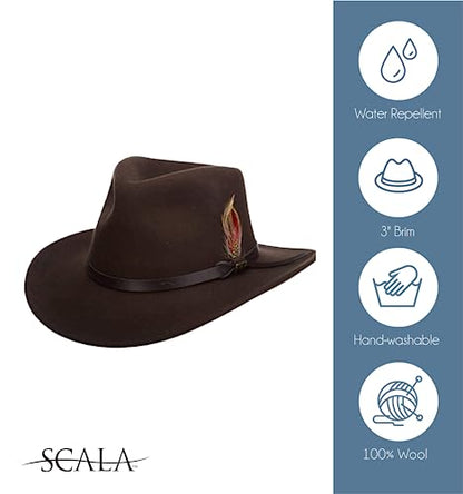 Scala - Outback Hat for Men, Wool Felt Sun Hat, Wide Brim UV Protection - color: Pecan, size: Large