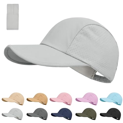 Foldable Baseball Cap for Men and Women,Long Brim Breathable Baseball Hats Quick Dry Sun Protection Collapsible Portable Hat - color: Light Grey
