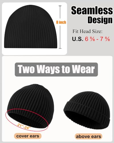 ROYBENS Wool Beanie for Men Women, Seamless Knit Warm Winter Hat Skull Caps - color: 1pcs-black