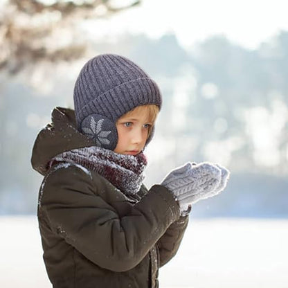 2 Pack Kids Beanie Winter Hat for 3-10 Years Cute Warm Fleece Lined with Ear Flaps for Boys and Girls - color: Dark Grey+light Grey