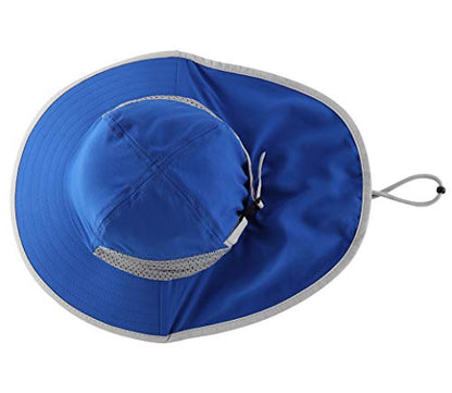 Connectyle Kids Sun Hat Adjustable Fishing Hat for Boys Grils Breathable UPF 50+ Protection Outdoor Beach Hat with Neck Flap - color: Blue