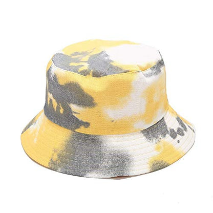 Tie Dye Bucket Hat Reversible Cotton Multicolored Fisherman Cap Packable Sun Hat - color: Yellow Grey