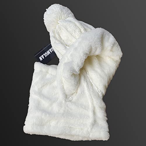 HUAMULAN Women Winter Knit Beanie Hats One Piece Fleece Lined Balaclavas - color: Cream White
