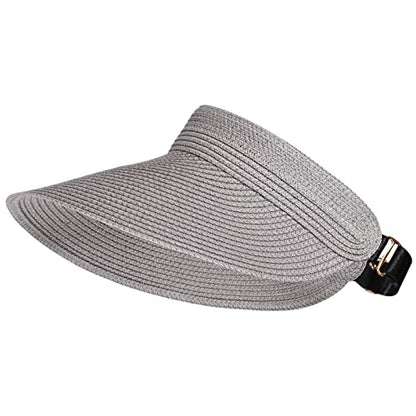 Women Summer Sun Hat Lady's Portable Beach Visor Bowknot Straw Hat - color: Grey 6