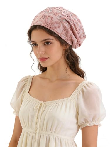 Crochet Slouchy Beanie Hat Turbans Headware for Women - color: Bea09 - Pink