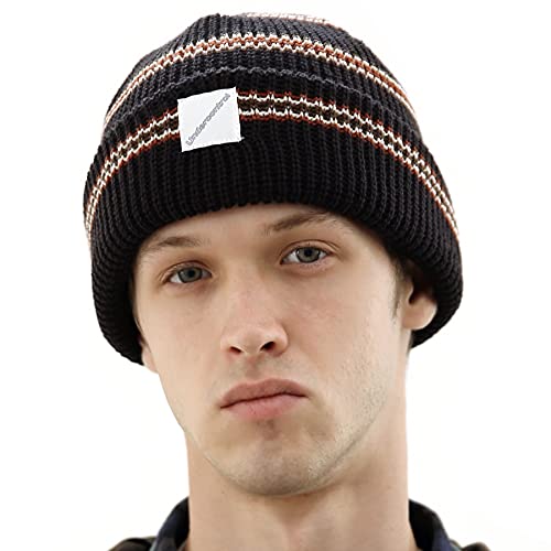 UNDERCONTROL Logo Label Patch Unisex Fall Winter Short Thick Cuffed Rollup Warm Beanie Korea Trawler Fisherman Knit Skull Hat - color: Horizon Charcoal