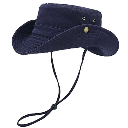 Unisex Cotton Boonie Hat Summer Fishing Bucket Hat Sun Hat with String - color: Solid Dark Blue