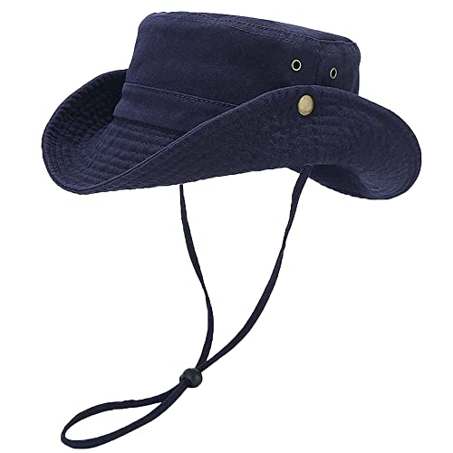 Unisex Cotton Boonie Hat Summer Fishing Bucket Hat Sun Hat with String - color: Solid Dark Blue