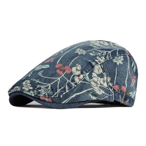 Quanhaigou Unisex Denim Newsboy Hats Flat Ivy Gatsby Cabbie Driving Berets Hat Cotton Dad Cap for Men Women - color: Denim Floral