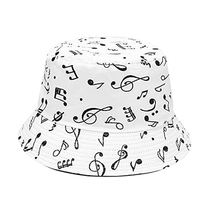 Unisex Print Double-Side-Wear Reversible Bucket Hat - color: Note White