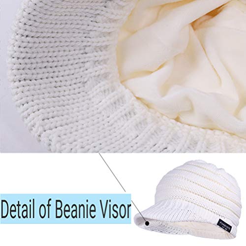 Women's BeanieTail Warm Knit Hat Messy High Bun Ponytail Visor Beanie Cap - color: B324-white, size: Medium