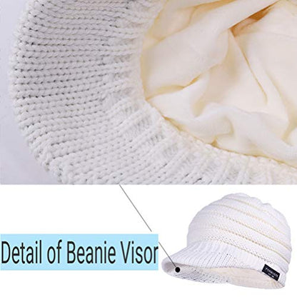 Women's BeanieTail Warm Knit Hat Messy High Bun Ponytail Visor Beanie Cap - color: B324-white, size: Medium