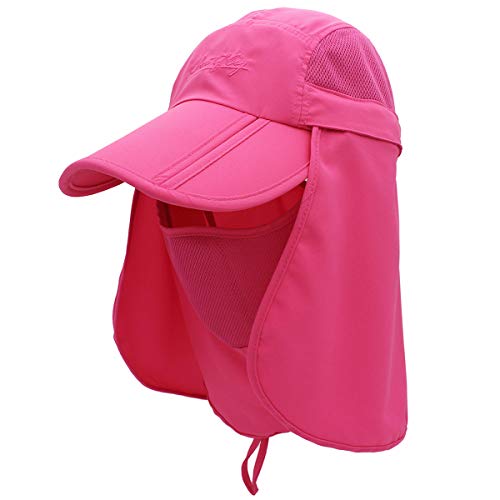 Surblue Baseball Sun Cap with Removable Neck Flap and Face Mask UPF 50+ - color: Rosered, size: Small