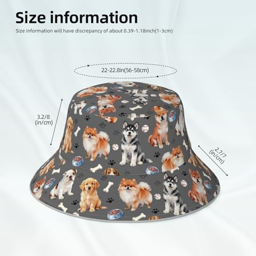 Bucket Hat for Men Women Packable Reversible Printed Summer Hats - color: Cute Puppy Dog