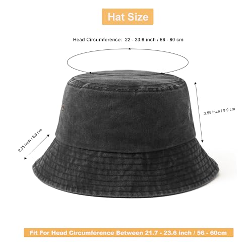 12 Pieces Vintage Washed Distressed Bucket Hat for Women Men Summer Twill Plain Bucket Cap - color: Black