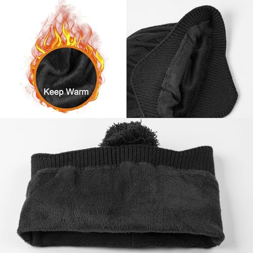 Ocatoma Winter Beanie with Earflap for Men Women Warm Knit hat Fleece Lined - color: Beige