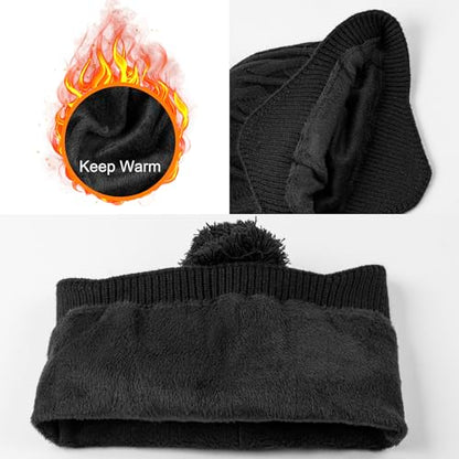 Ocatoma Winter Beanie with Earflap for Men Women Warm Knit hat Fleece Lined - color: Beige
