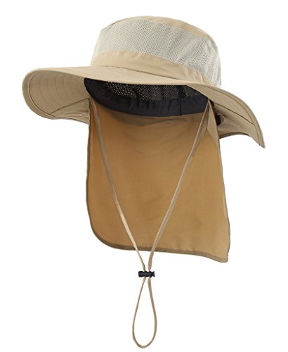 Home Prefer Outdoor UPF50+ Mesh Sun Hat Wide Brim Fishing Hat with Neck Flap Sun Hat for Men Women - color: Khaki