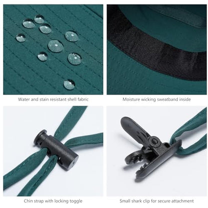 UPF 50+ Foldable Sun Hats Wide Brim with Large Neck Flap for Men Women UV Protection Gardening Fishing Beach Hat - color: Midnight Green