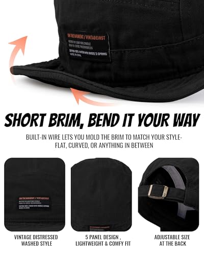 Croogo Short Brim Baseball Cap 5 Panel Flat Brim Hat for Men Street Style - color: Dy09-black