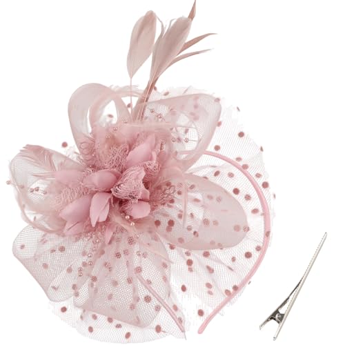 DRESHOW Fascinators Hat Feather Headband Women's Fascinators Tea Party Headwear with Clip Flower Head Band for Girls & Women - color: 8.7" Diameter / Light Pink