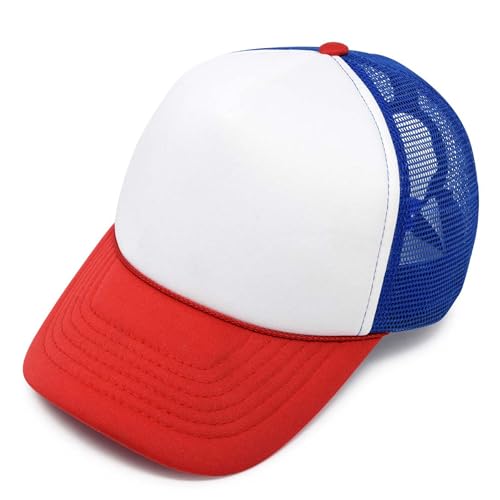DALIX Two Tone Trucker Hat Summer Mesh Cap with Adjustable Snapback Strap - color: Red-white-blue, size: One Size