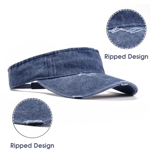 ANDICEQY Retro Ripped Sun Visor Hat, Baseball Sun Visors for Women and Men - color: Retro Navy