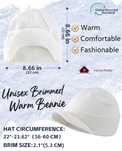 Home Prefer Men's Winter Beanie Hat with Brim Warm Double Knit Cuff Beanie Cap Watch Radar Hat - color: White