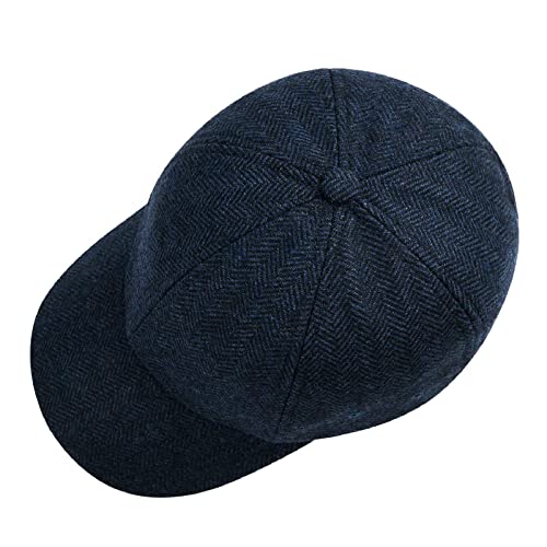 BOTVELA Men Wool Adjustable Tweed Baseball Cap - color: Herringbone Navy