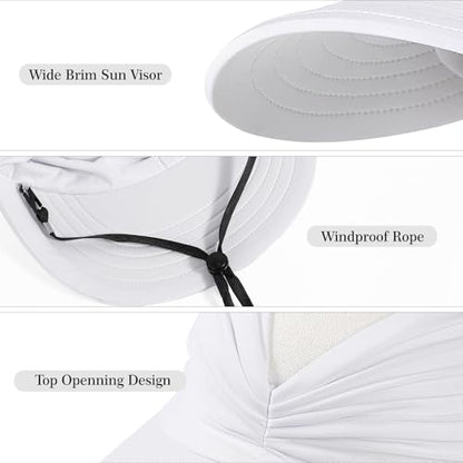 Sun Hats for Women, Wide Brim UV Protection Foldable Sun Visor Hats, UPF50+ - color: White